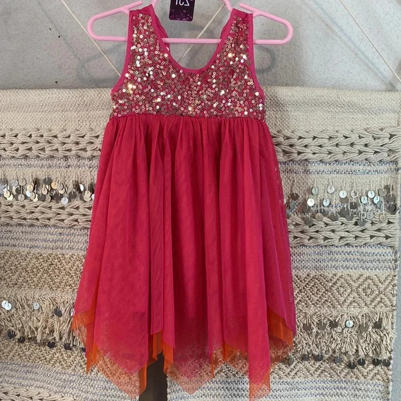 Monsoon magenta/orange Tulle Dress with Gold Sequin Top - Picture 8 of 8